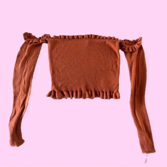ASOS Rust Orange Ribbed Off-Shoulder Top - Picture 2 of 3